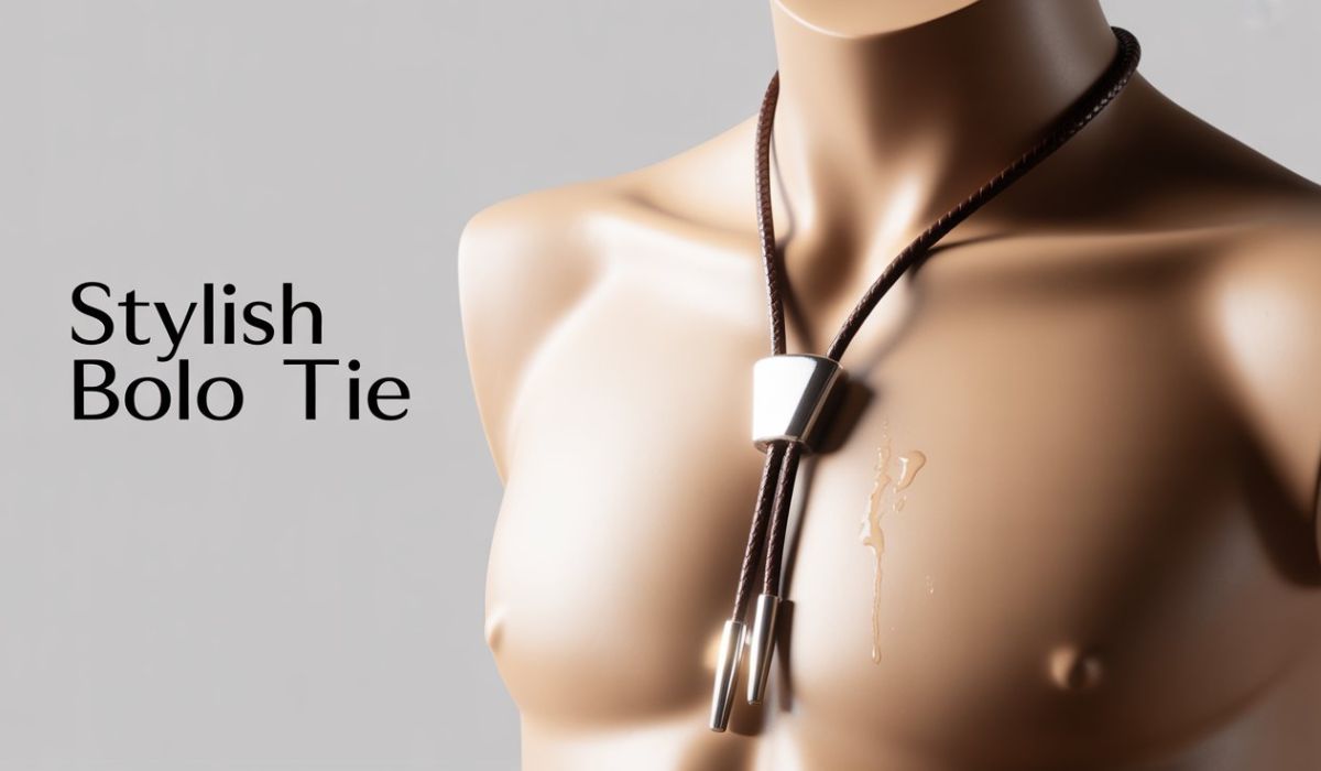 Close-up of a stylish, sweat-resistant bolo tie designed for all-day comfort and durability.