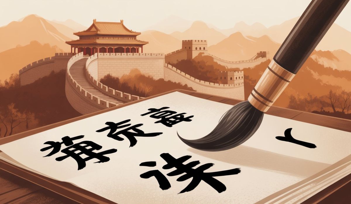 A Chinese scroll featuring traditional characters in мандаринское наречие китайского языка, symbolizing linguistic heritage.